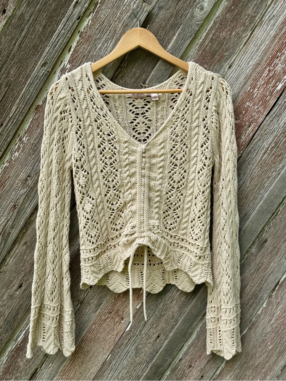 Willow & Root 100% Cotton Cable Knit Crochet Sweater Cottagecore Boho M